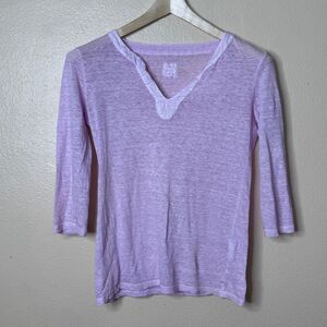 120% Lino Shirt Women's Small Purple V-neck 3/4 Sleeve Linen Lightweight